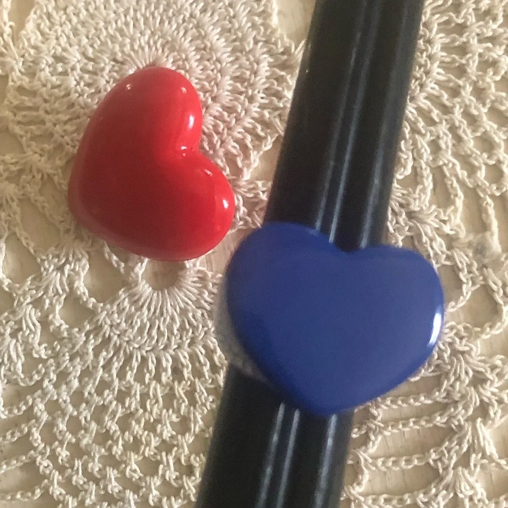 Vintage Lucite Blue Heart Ring & Red Heart Brooch